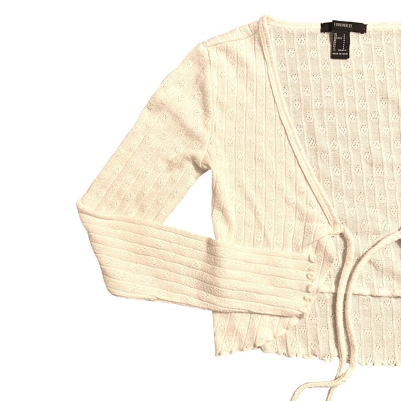 Forever 21 Sweaters - Forever 21 Cream Textured Tie Front Cardigan Sweater Women's Size Small
